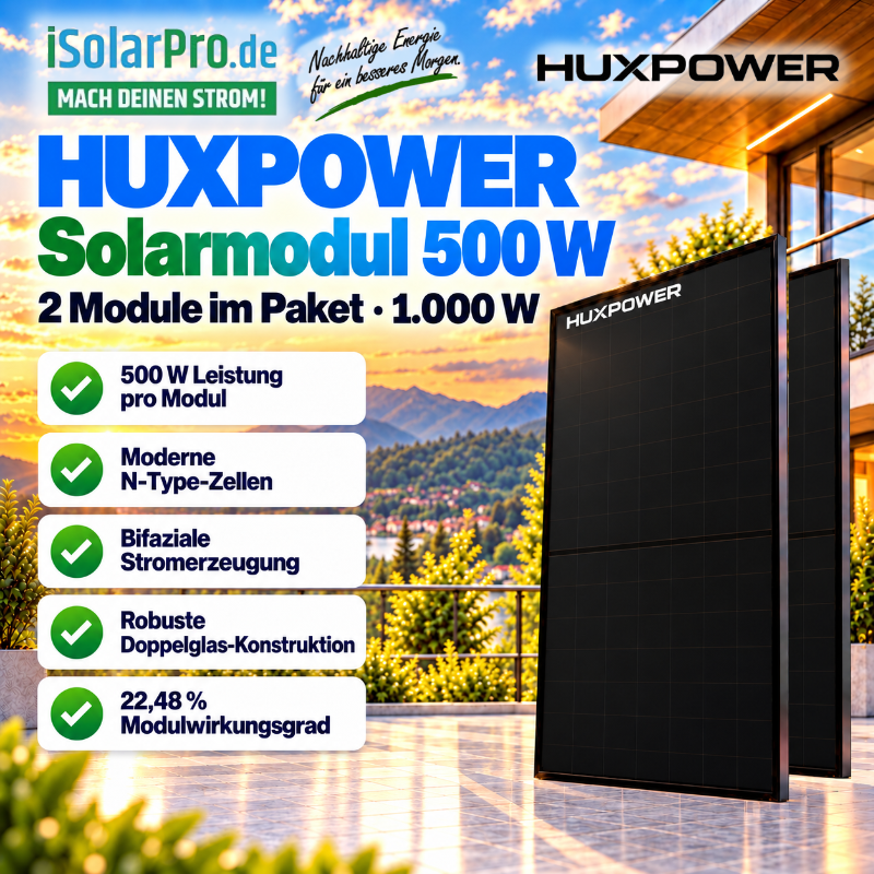800W | 1000Wp Balkonkraftwerk-Set: 2x 500W HUXPOWER® HPTB500 Solarmodul + 1x ESTAR ENERGY ES-800-W Mikro Wechselrichter