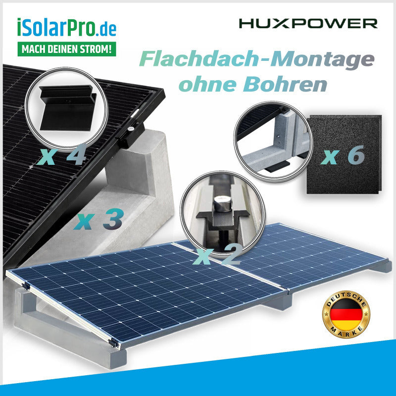 HUXPOWER PV-Aufständerung für 2-PV Module im Reihenaufbau inkl. Klemmen und Bautenschutzmatten