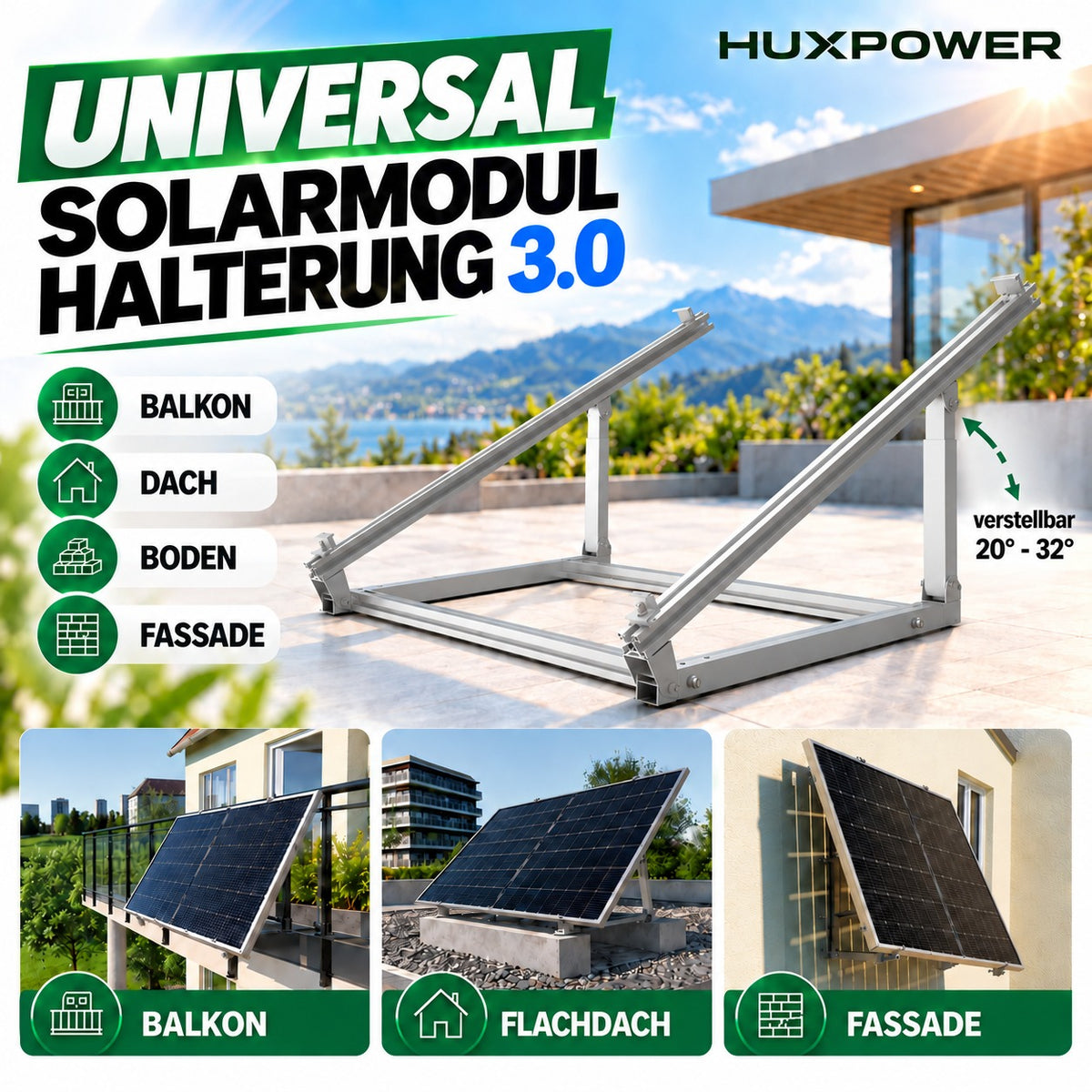 HUXPOWER_3.0 universal Solarmodul-Halterung