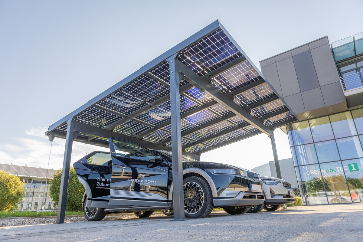 GREENPORT HOME Glas/Glas Solarcarport 1 Stellplatz â 3,78 kWp (9Ă420W), Schneelast bis 2 kN/mÂČ