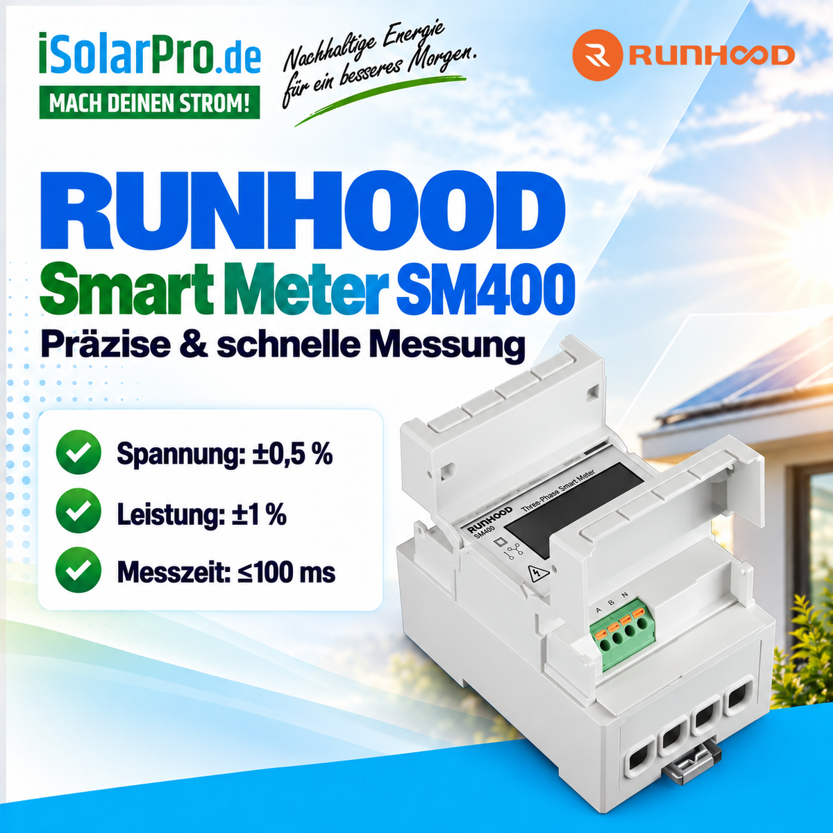 iSolarPro Runhood Smart Meter SM400 präzise und schnelle Messung Marketing-Banner für Photovoltaik-Systeme