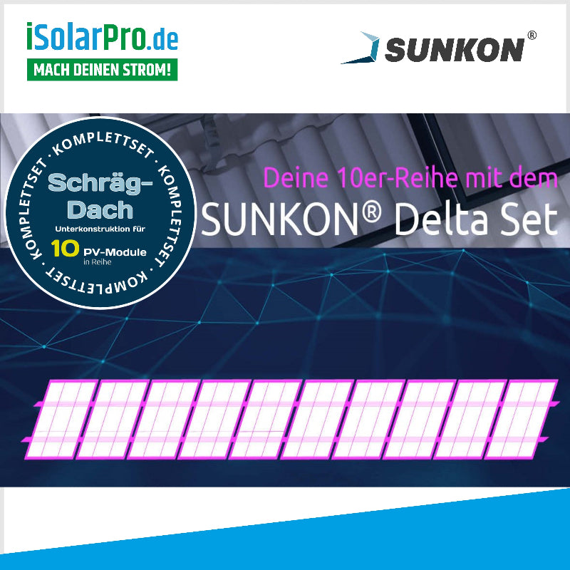 SUNKON Unterkonstruktion KOMPLETTSET für 10x PV-Module in Reihe Hochkant Ziegeldach