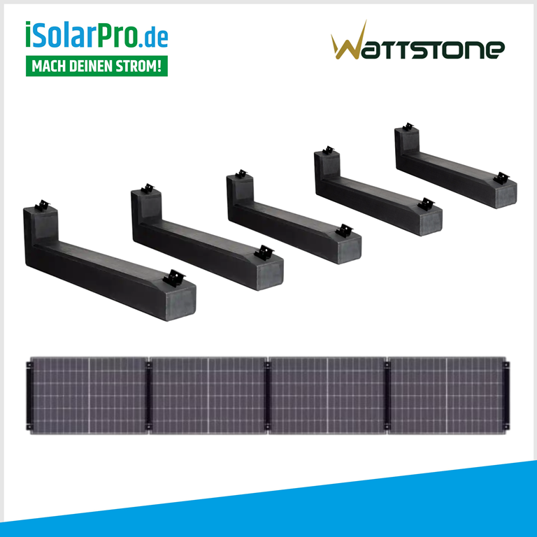 WATTSTONE 10° PV-Aufständerung für 4-PV Module im Reihenaufbau inkl. Klemmen und Bautenschutzmatten
WATTSTONE 15° PV-Aufständerung für 4-PV Module im Reihenaufbau inkl. Klemmen und Bautenschutzmatten