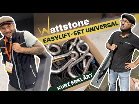 Wattstone Easylift System erklärt – Video-Thumbnail mit Montageset und Hebezeug für die einfache Handhabung im Solarbau