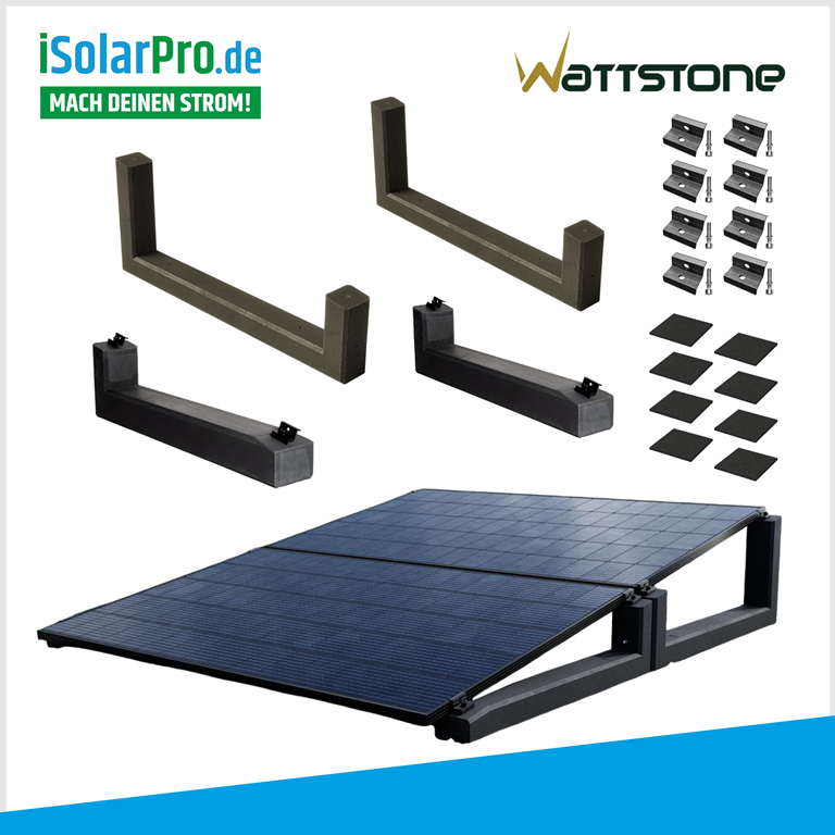 Wattstone PV-Aufständerung 10°XL & 10°V2 Komplettset für 2 PV-Module in Segel Ausrichtung