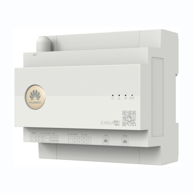iSolarPro Huawei EMMA Smart Energy Monitoring Assistant Vorderansicht mit Antenne und Logo für Photovoltaik-Systeme