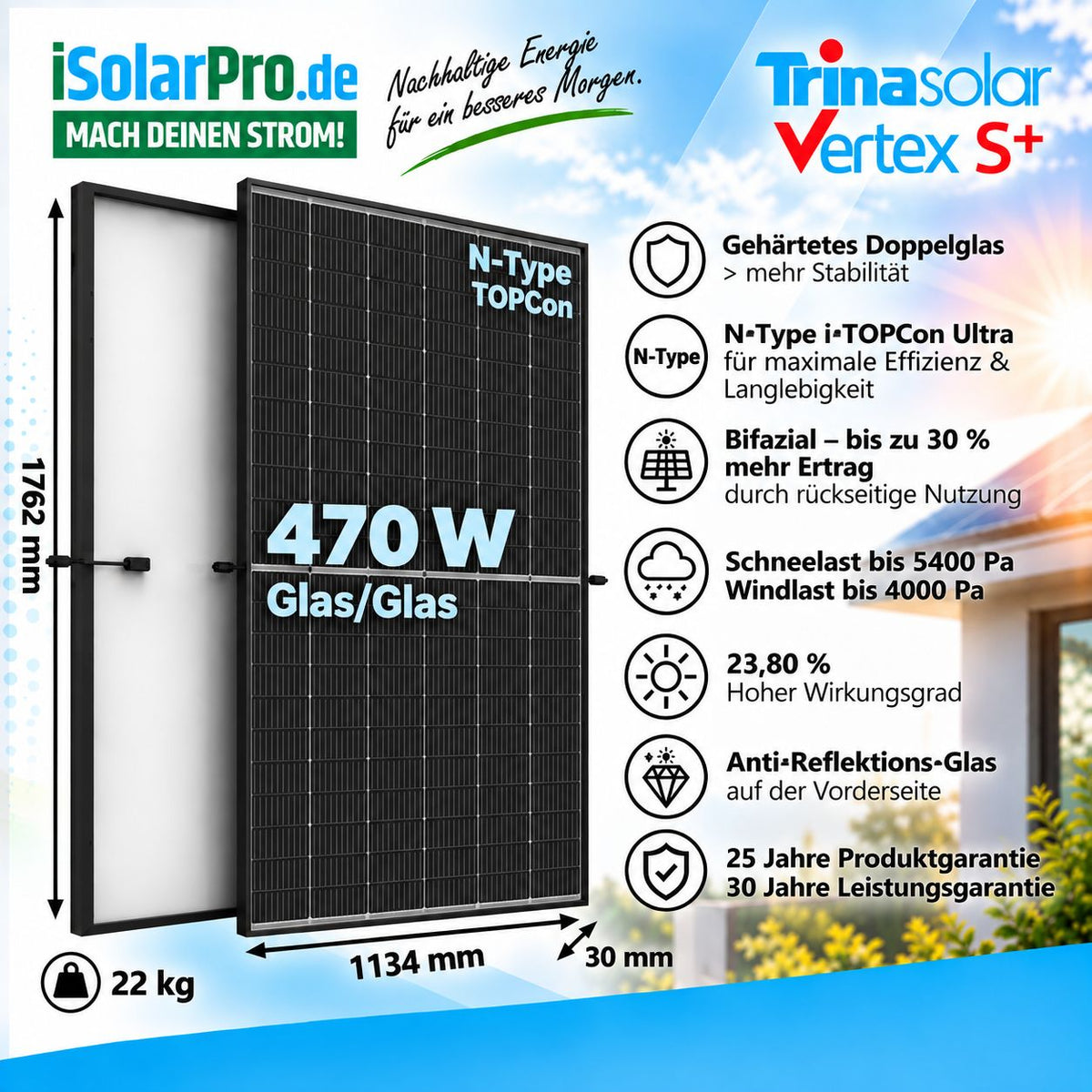 800W | 940Wp Balkonkraftwerk - Set | 2x 470W Trina Vertex S+ TSM-470NEG9R.28 + 800W ESTAR ENERGY ES-800-W Mikro Wechselrichter