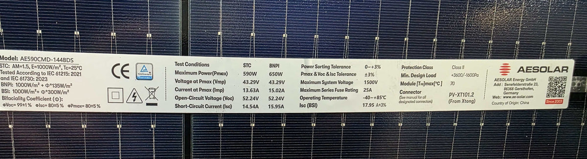 590W AESOLAR HORIZON CMD-144BDS Bifazial  DIBt-zertifiziert PV Module mit Überkopfzulassung
