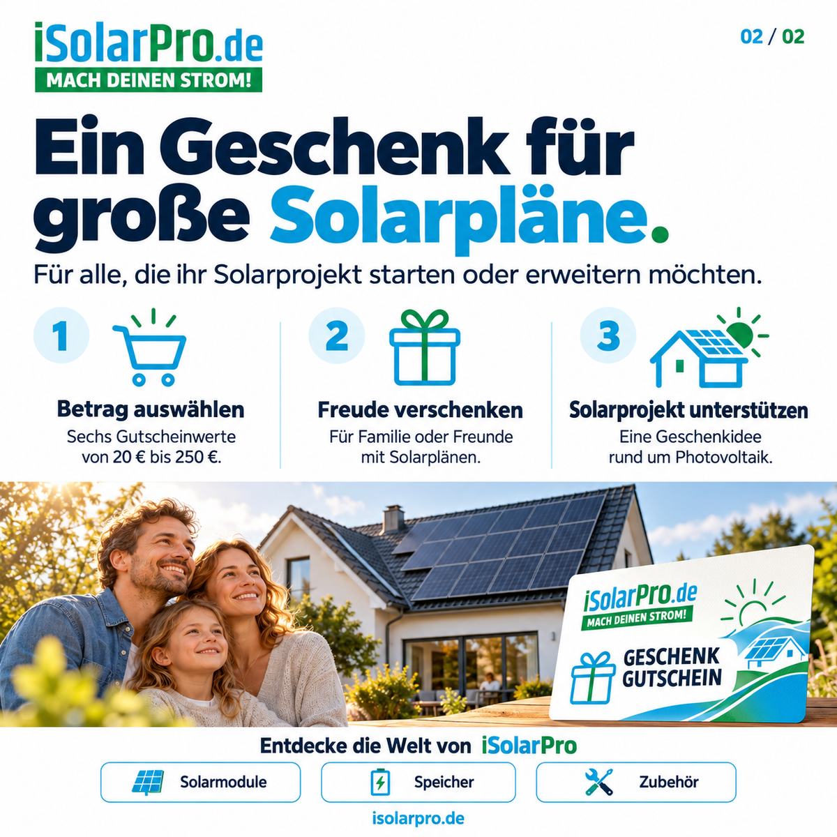 iSolarPro Geschenkkarte für Solarprojekt Gutschein Marketing-Banner für Photovoltaik-Systeme