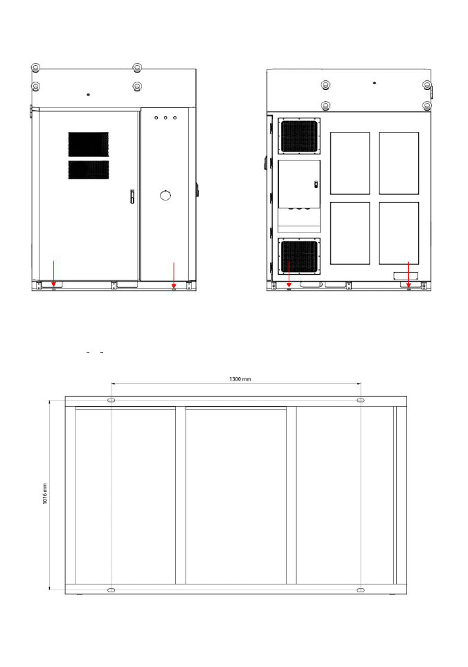 Technische Maßzeichnung und CAD-Ansichten des gewerblichen iSolarPro Batterieschranks mit Bemaßungen für die Photovoltaik-Installation[cite: 16]