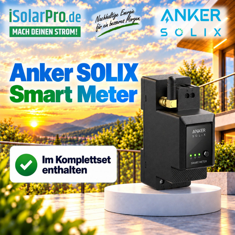 800W | 2000Wp | 2,7kWh ANKER SOLIX 3 Balkonkraftwerk-Set: 4x 500W HUXPOWER® HPTB500 Solarmodul + Solarbank 3 E2700 Pro + Smart Meter