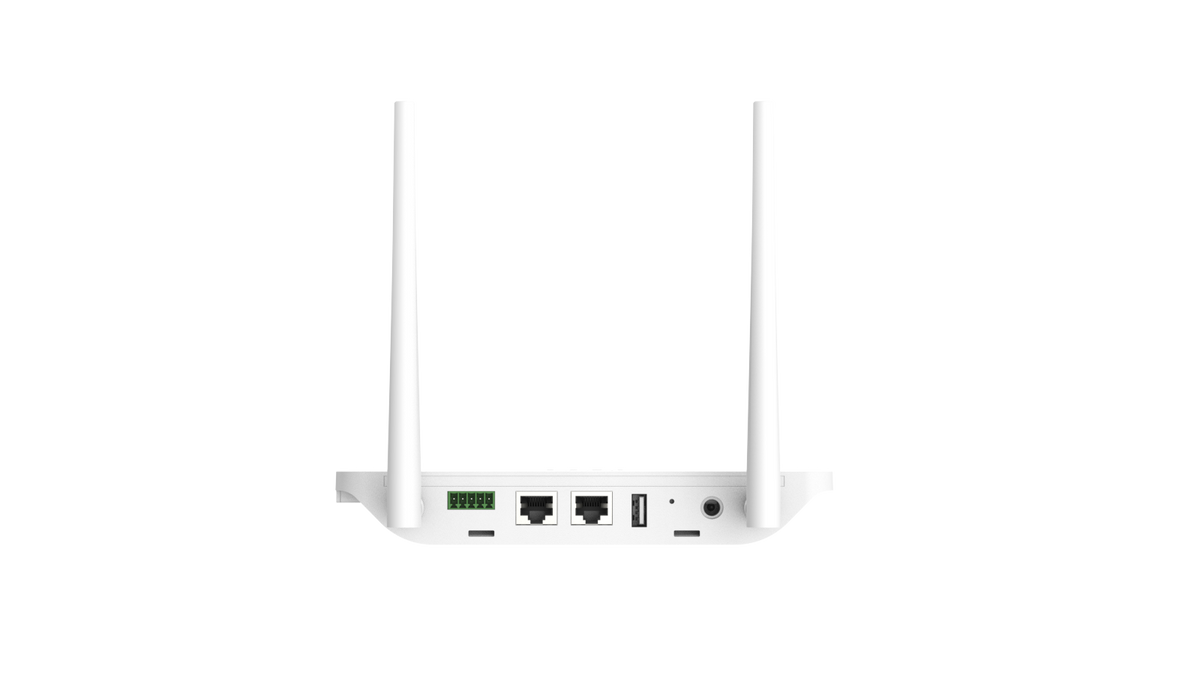 iSolarPro Hoymiles DTU-Pro-S Datenlogger Gateway Rückansicht Anschlüsse weiß transparent für Photovoltaik-Systeme