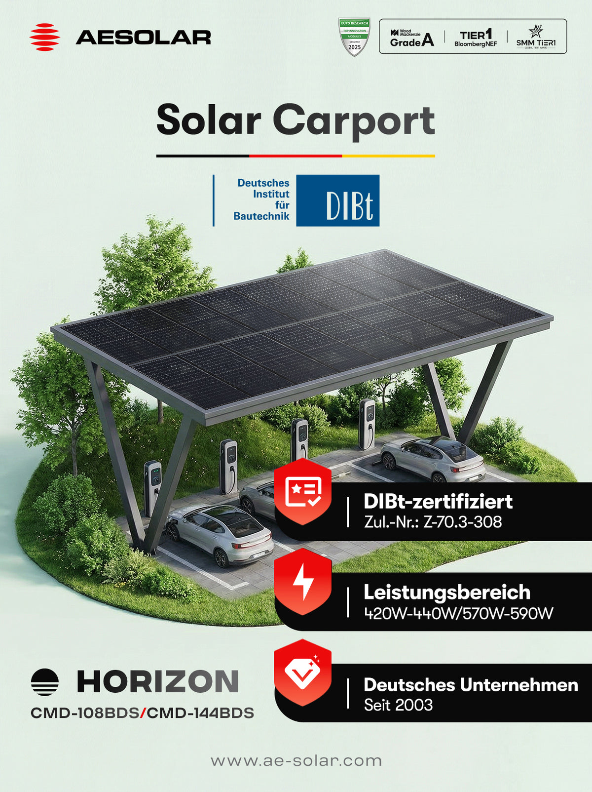 440W AESOLAR HORIZON DIBt-ZERTIFIZIERT Bifazial Solarmodul für Carport und Terrassendach