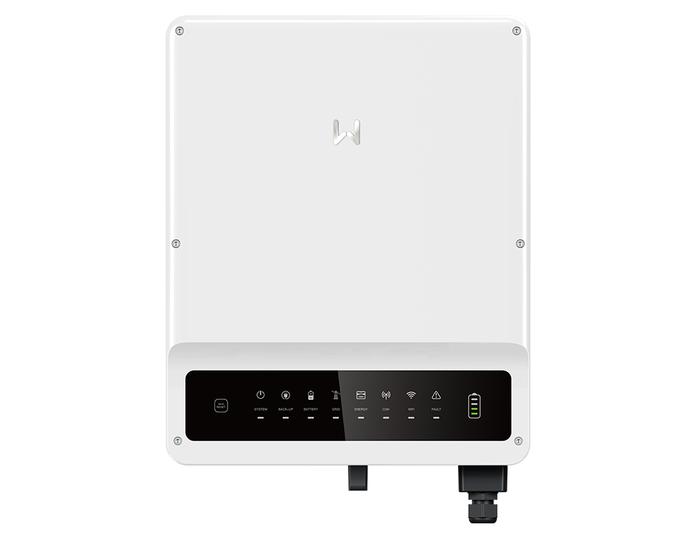GOODWE20kW - Weißer GoodWe Inverter bzw. Wechselrichter mit Status-LEDs und Display-Leiste auf weißem Hintergrund