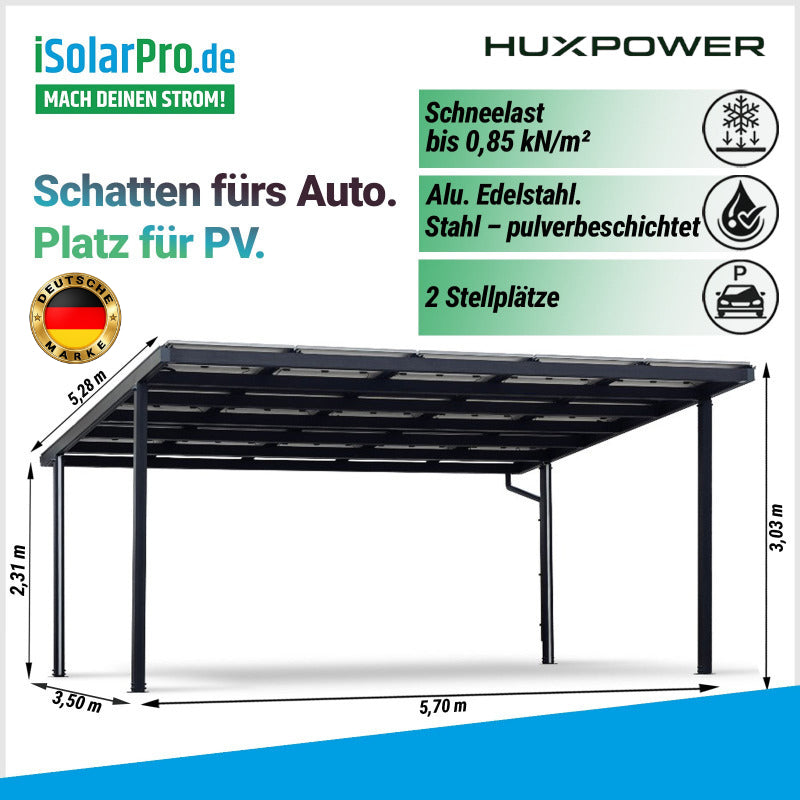 HUX-POWER® Solar-Carport Double · 2 Stellplätze 