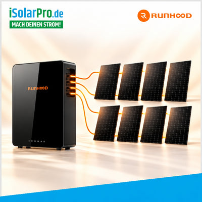 iSolarPro Runhood RS5200 Energiespeicher mit Solarmodulen im Set Marketing-Banner für Photovoltaik-Systeme