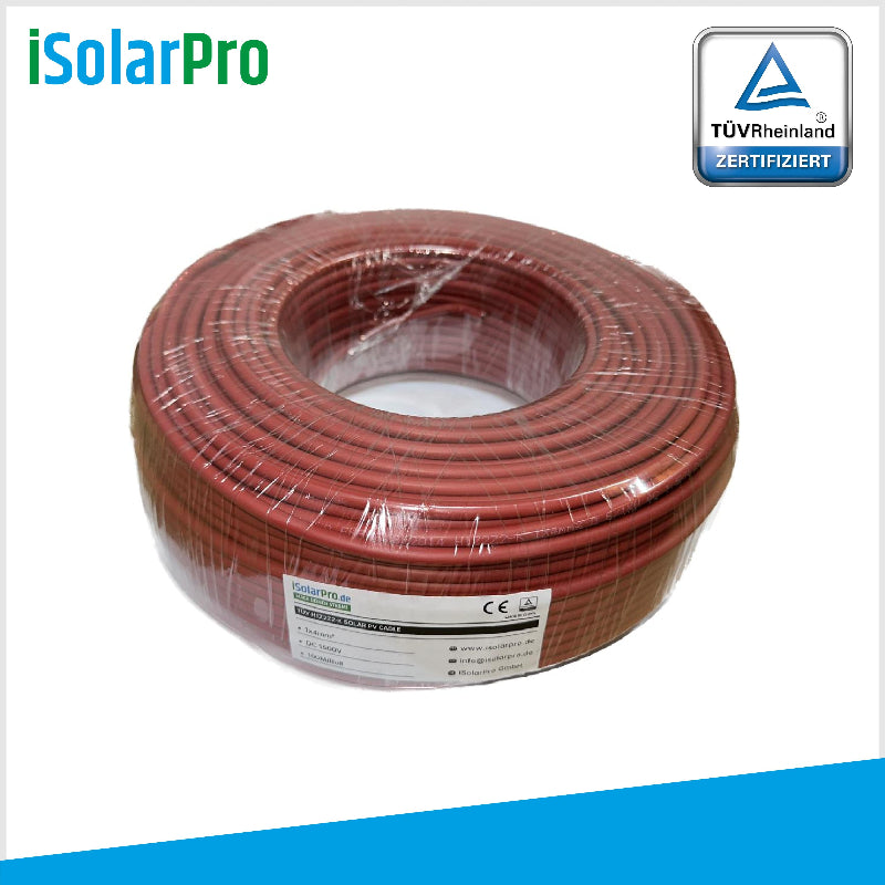 100m ISOLARPRO Solarkabel 4 mm² Photovoltaik Kabel für PV Anlagen rot
