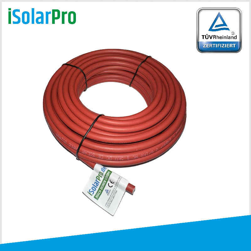 10m ISOLARPRO Solarkabel 6 mm² Photovoltaik Kabel für PV Anlagen rot