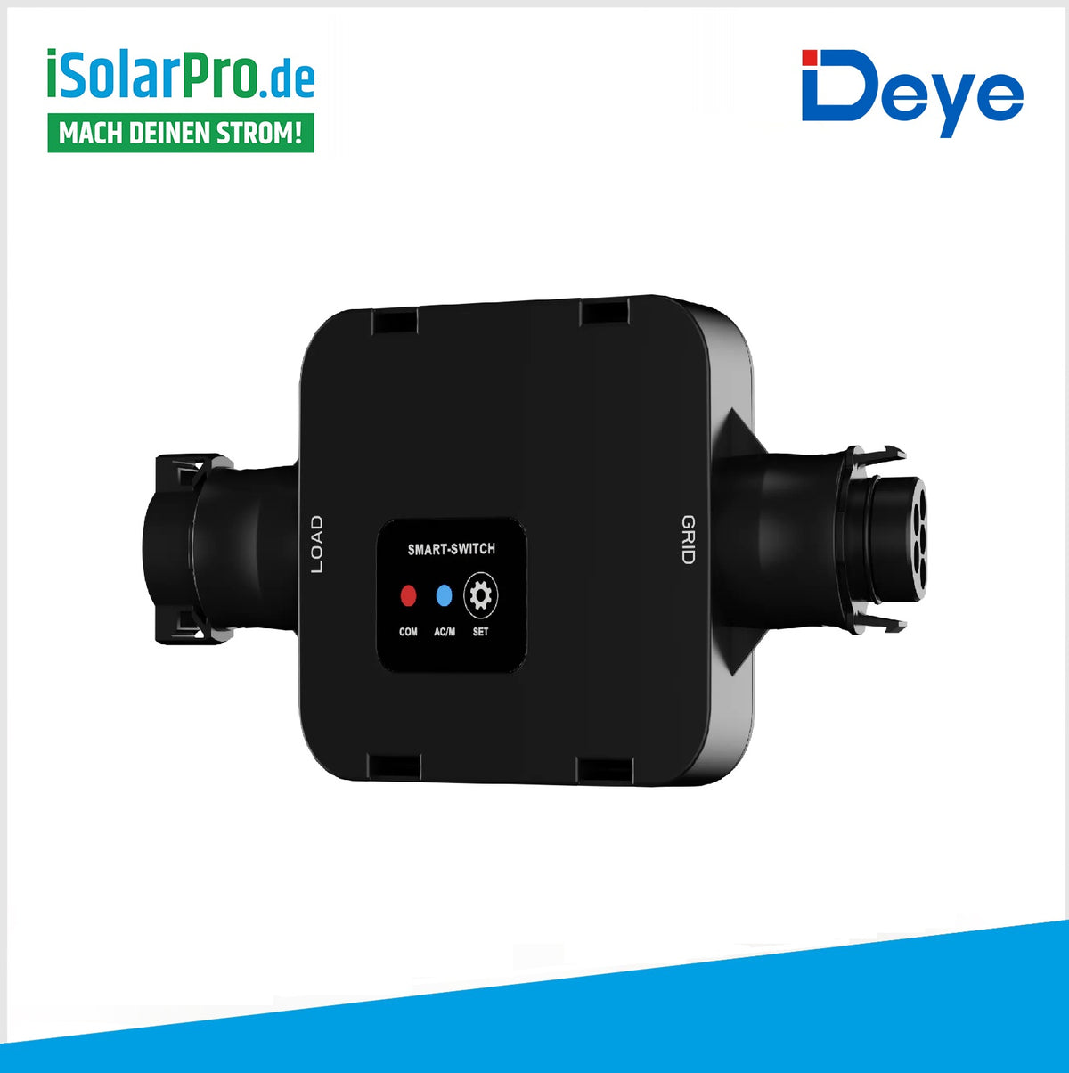 Deye SUNsmartswitchLP3 - Smart Switch Gerät in Schwarz mit isularpro.com-Branding und Deye-Logo auf weißem Hintergrund