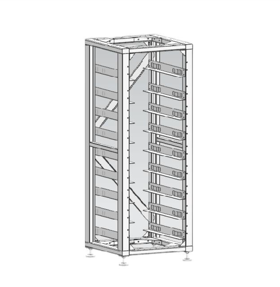 Isolierte Ansicht eines Deye Batterieturm-Racks mit modularen Energiespeichern auf transparentem Hintergrund für den iSolarPro Shop[cite: 15]