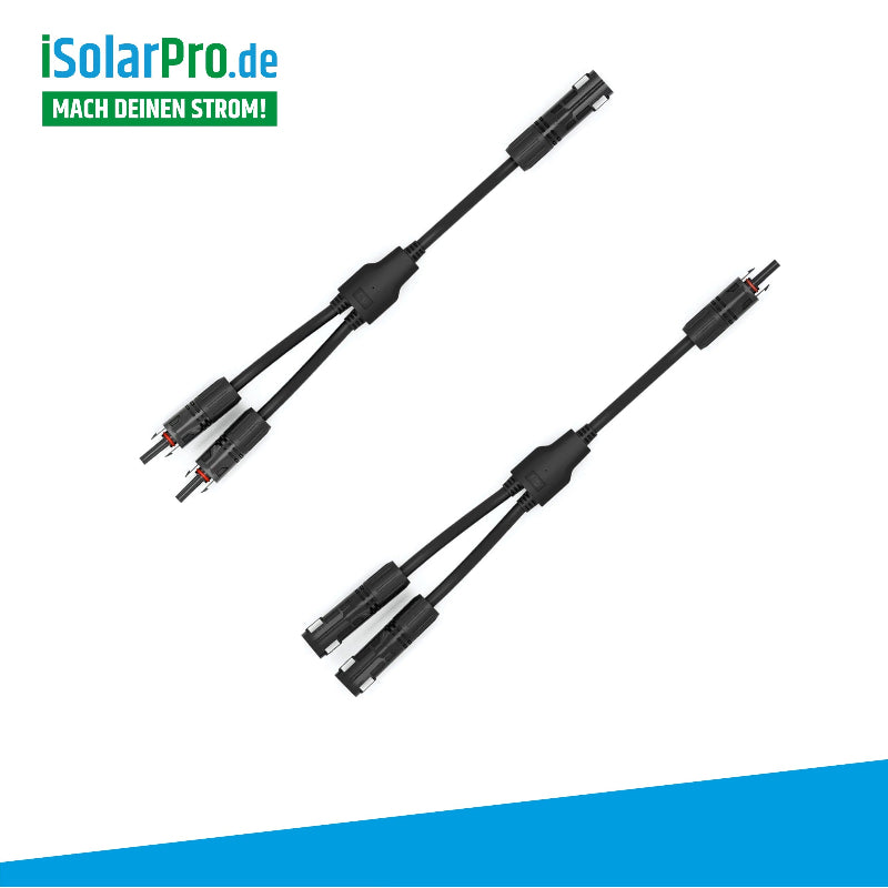iSolarPro Y-Solarkabel Paar mit Steckverbindern in freigestellter Ansicht für Photovoltaik-Systeme