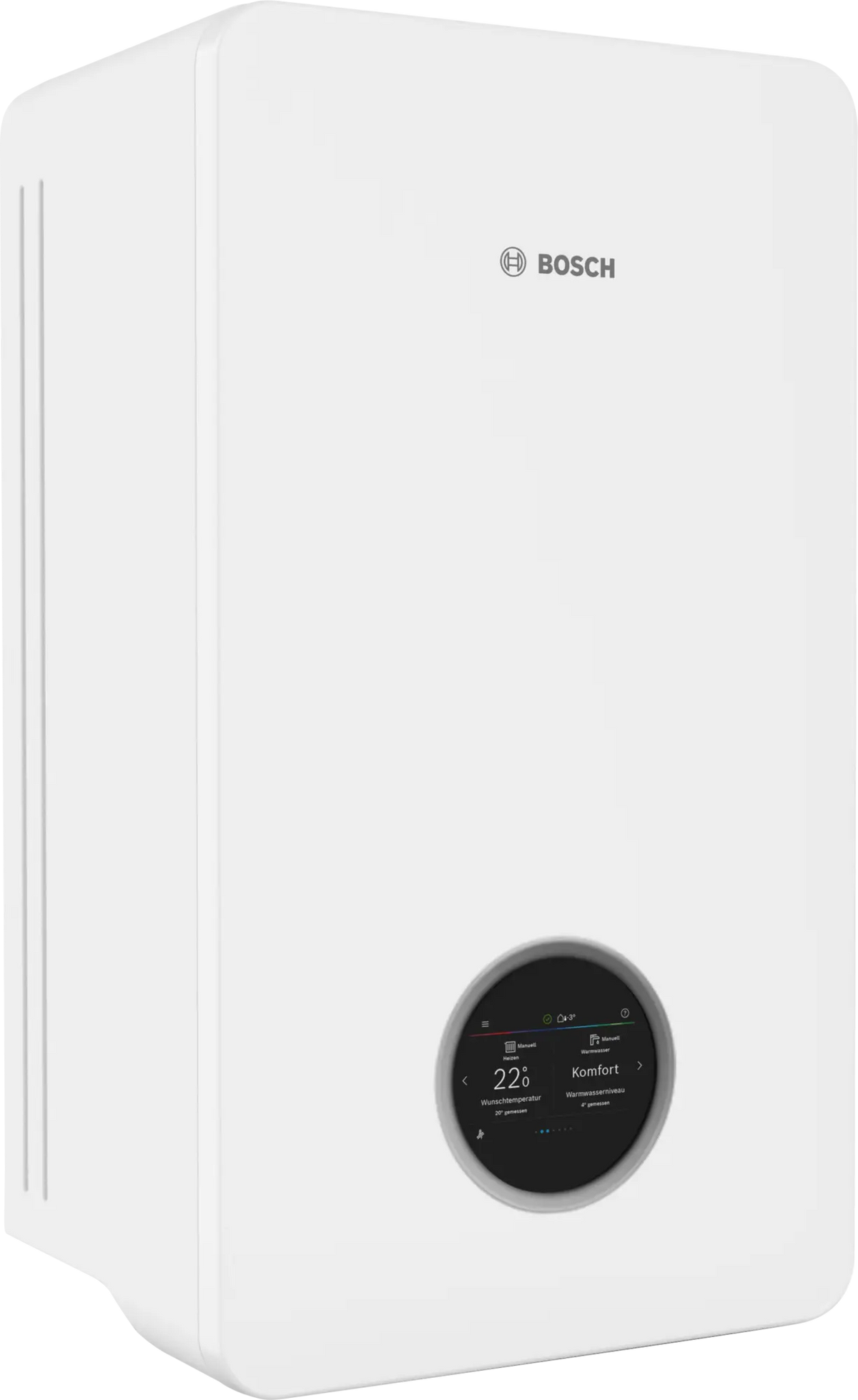 Bosch Compress 5800i AW Wärmepumpe Inneneinheit in weißem Design mit runder digitaler Bedieneinheit für iSolarPro Heizungssysteme