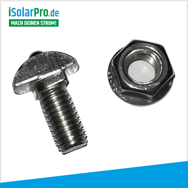 ISOLARPRO Nutenschraube A2 M8 x 18mm + M8 Sperrzahnmutter für Mikrowechselrichter Befestigung