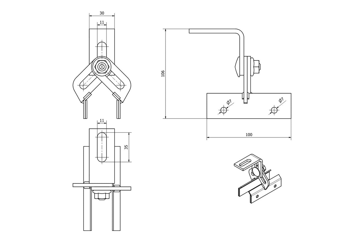 iSolarPro Montagesystem Halterung Technische Zeichnung für Photovoltaik-Systeme
